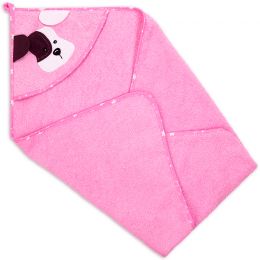Полотенце-уголок детское для купания Собака розовое